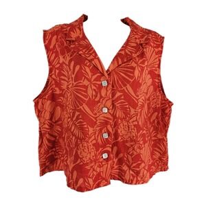 Nicole Miller Shirt Womens XL Linen Hawaiian Floral Tropical Button Up Blouse